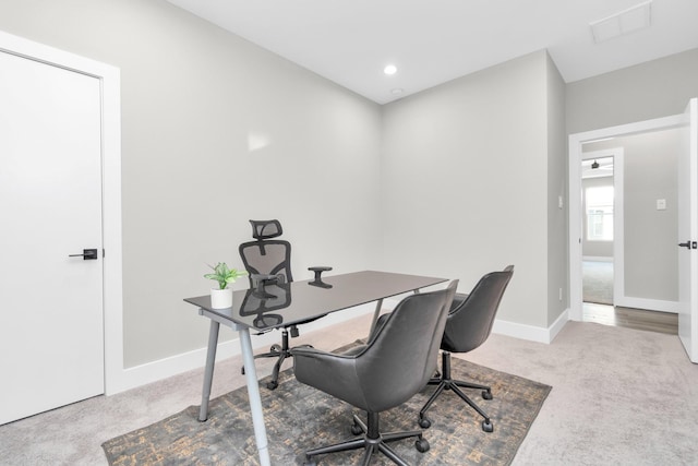 view of carpeted home office