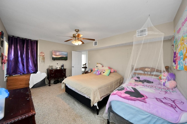 bedroom featuring carpet floors and ceiling fan