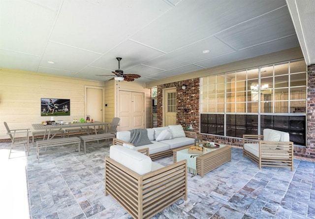 view of patio featuring ceiling fan and an outdoor hangout area