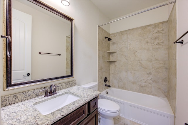 full bath featuring vanity, tile patterned flooring, toilet, and bathing tub / shower combination