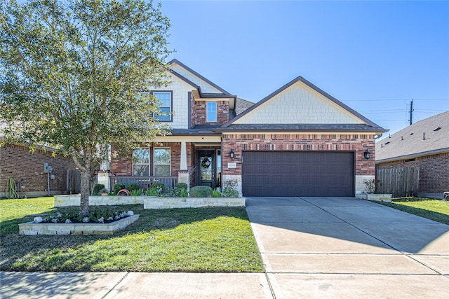 craftsman house featuring a garage, a front lawn, and a porch