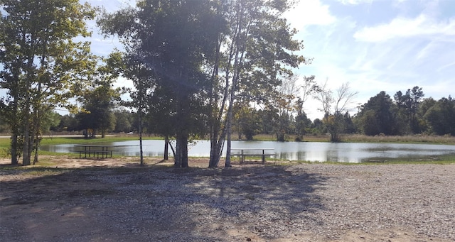 view of yard with a water view