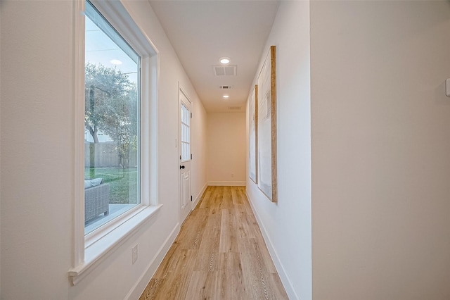 hall featuring light wood-type flooring and a healthy amount of sunlight