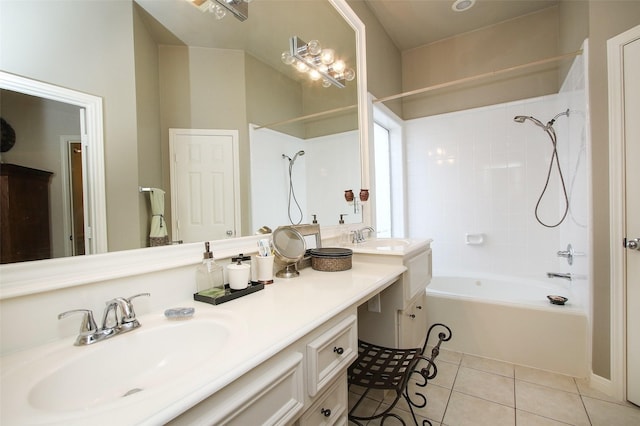 bathroom featuring vanity, shower / bath combination, and tile patterned flooring