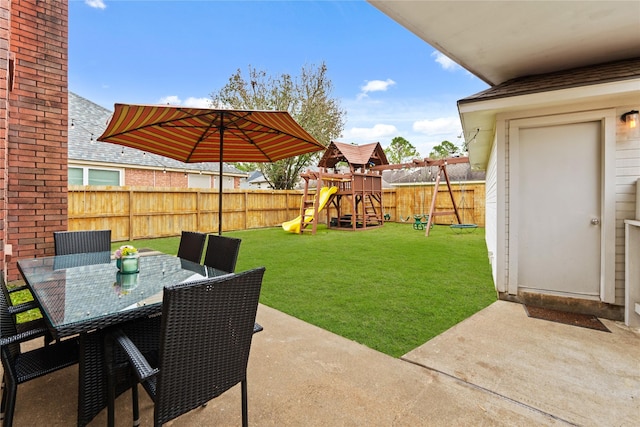 view of patio / terrace featuring a playground