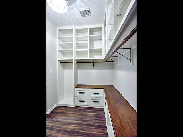 walk in closet featuring dark hardwood / wood-style floors