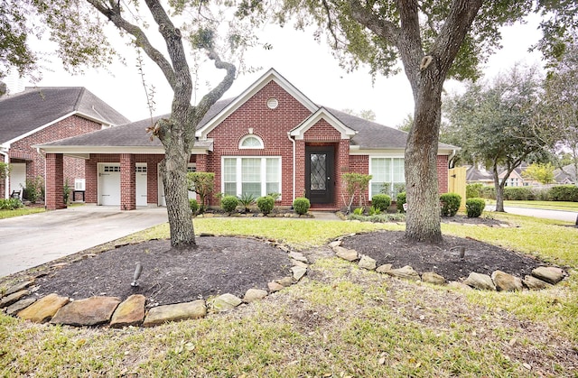 ranch-style house featuring a carport and a front lawn