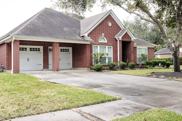 view of front facade featuring a front lawn and a garage