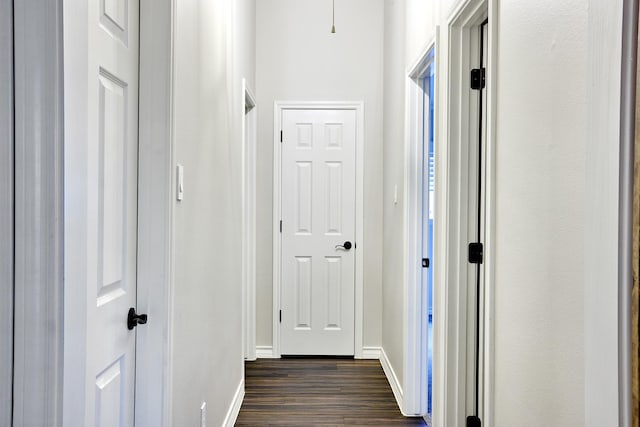 hallway with dark wood-type flooring