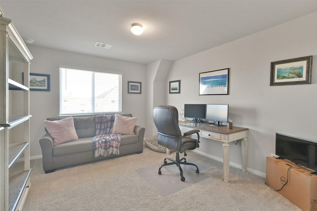 home office with carpet floors