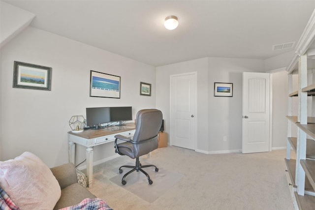 view of carpeted home office