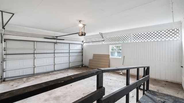 garage with a garage door opener