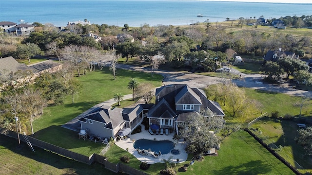 aerial view with a water view