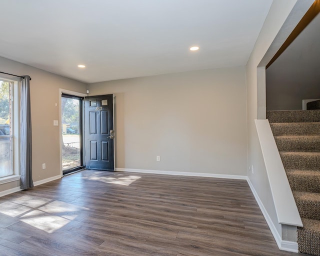 foyer entrance featuring dark wood-type flooring