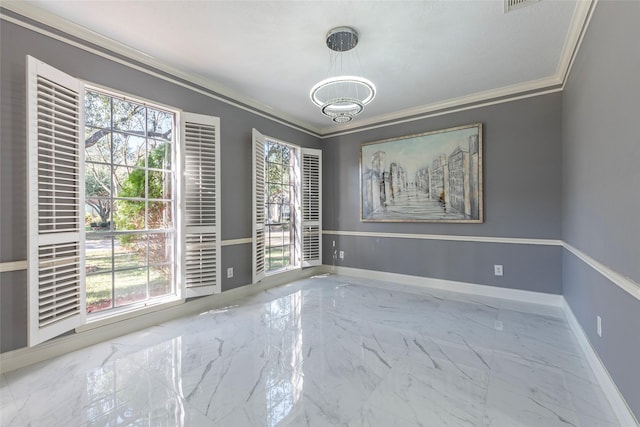 unfurnished room with ornamental molding and a wealth of natural light