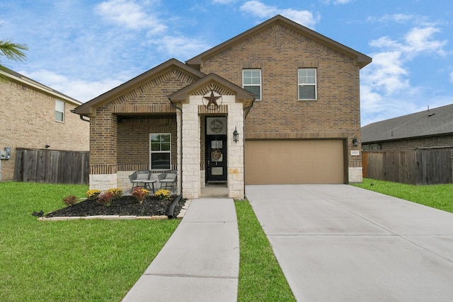 view of front facade featuring a garage and a front lawn