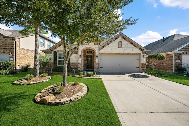 view of front facade featuring a front lawn and a garage