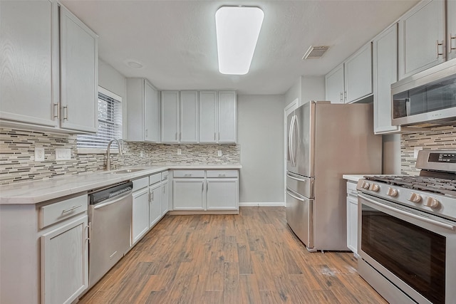 kitchen featuring sink, white cabinets, decorative backsplash, and appliances with stainless steel finishes