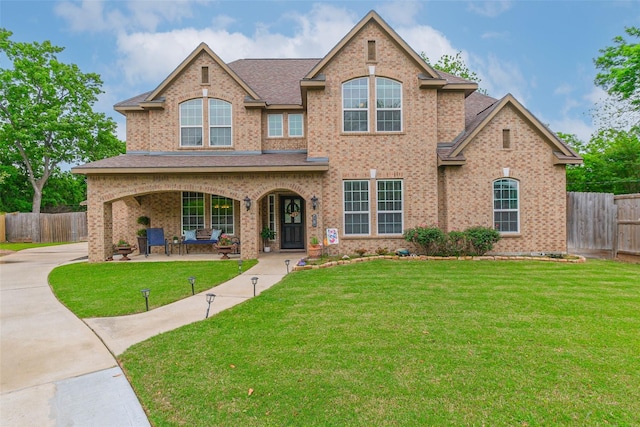 view of front of home featuring covered porch and a front yard