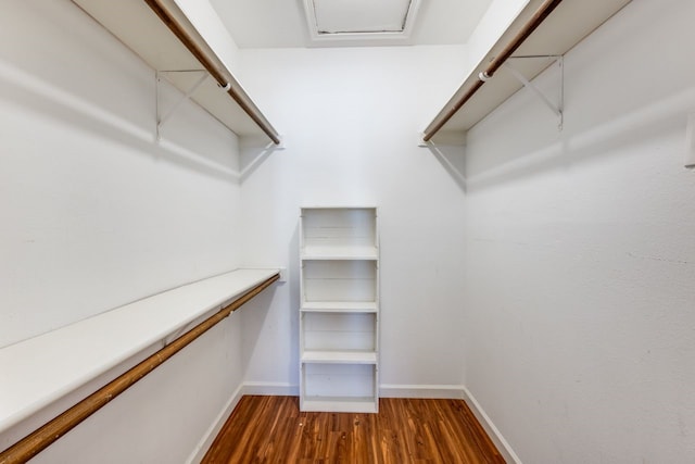 spacious closet with dark hardwood / wood-style floors