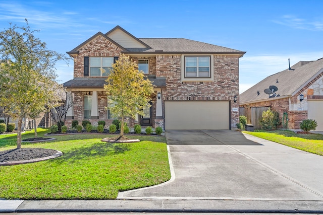 view of front of home with a front lawn and a garage