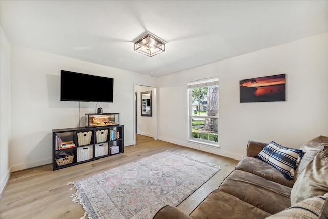 living room featuring light wood-type flooring