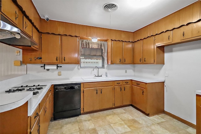 kitchen featuring white gas cooktop, dishwasher, and sink