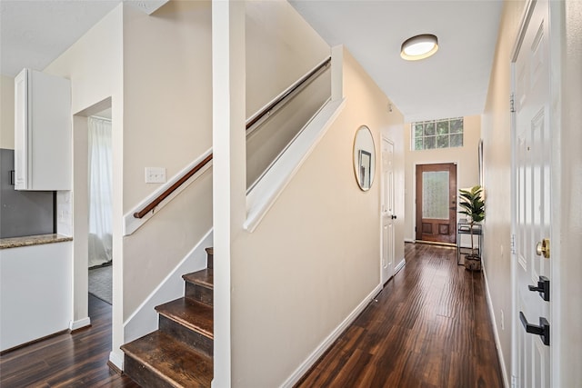 hallway featuring dark hardwood / wood-style flooring