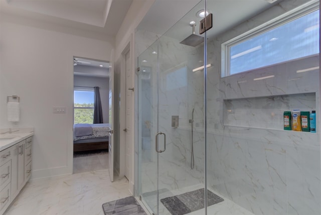 bathroom with vanity and walk in shower