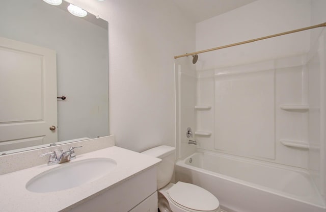 full bathroom featuring toilet, shower / bathtub combination, and vanity