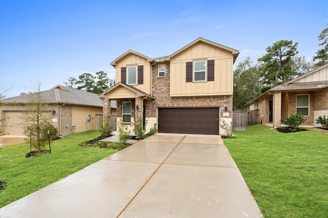 craftsman house featuring a front yard and a garage