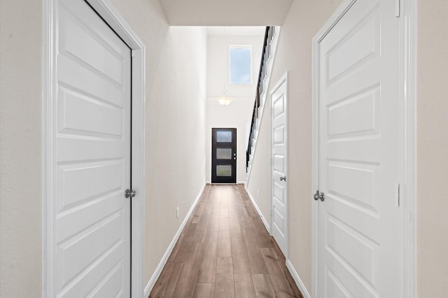 hallway featuring wood-type flooring