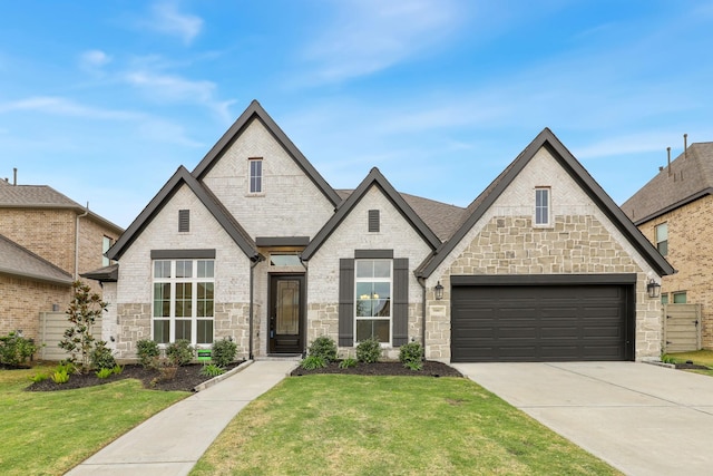 french provincial home featuring a front lawn