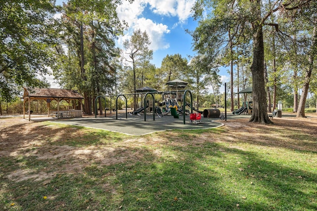 view of playground featuring a gazebo and a yard