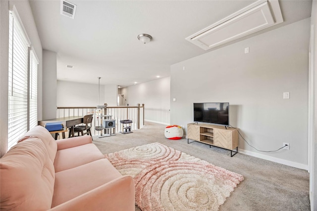 living room with light carpet