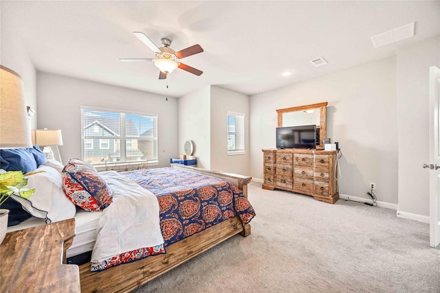 bedroom featuring carpet floors and ceiling fan