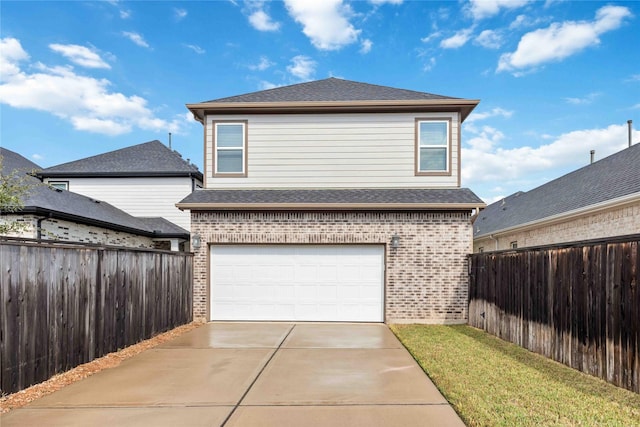 exterior space with a garage