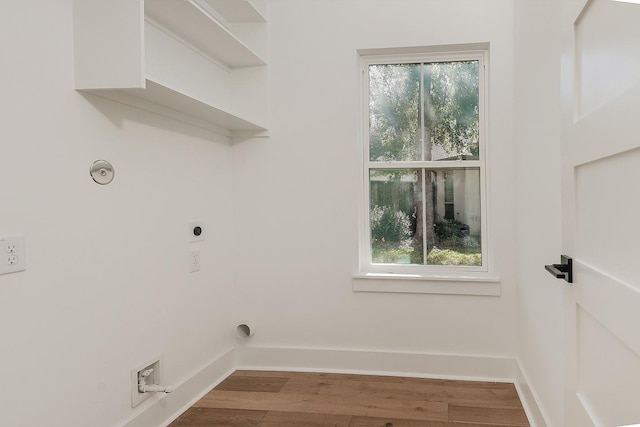 washroom featuring electric dryer hookup and hardwood / wood-style flooring