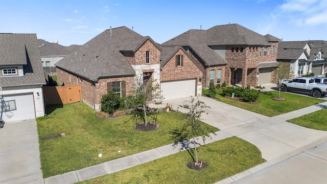 view of front of house with a garage and a front lawn