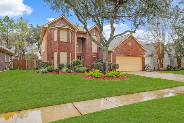 view of front facade with a front yard and a garage