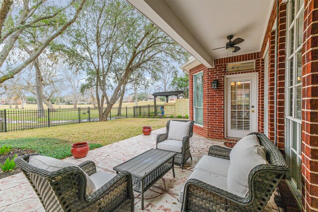 view of patio / terrace featuring an outdoor hangout area and ceiling fan