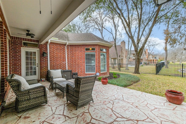 view of patio / terrace featuring an outdoor living space and ceiling fan