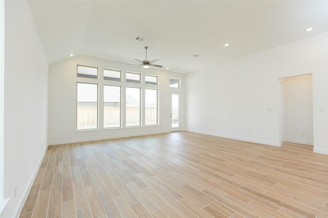 unfurnished living room with light wood-style floors, recessed lighting, and visible vents