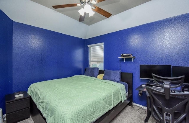 bedroom with carpet floors and ceiling fan