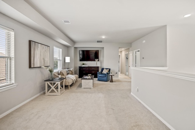 living room with light carpet