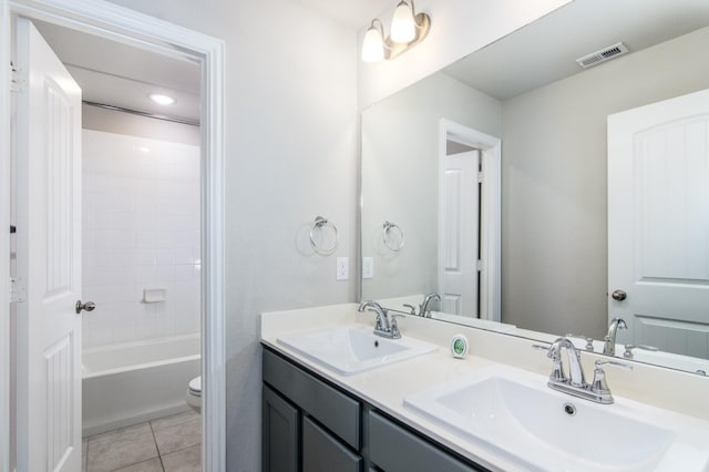 full bath with tile patterned flooring, visible vents, a sink, and toilet