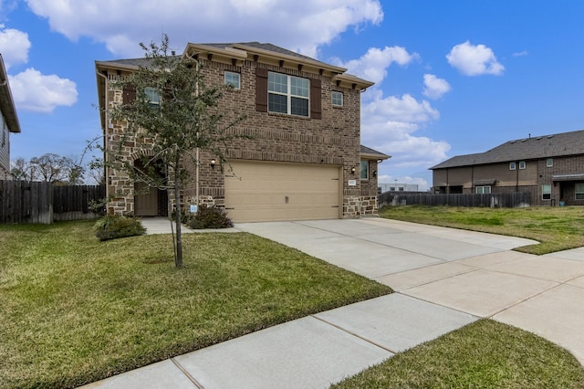 front of property with a garage and a front lawn