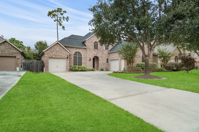 view of front facade featuring a garage and a front lawn