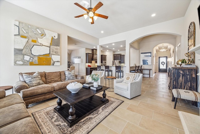 living room with ceiling fan