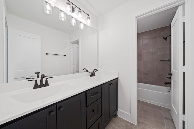30551 Zoysia Point Ln, Fulshear, TX 77423 - bathroom with double vanity, tile patterned floors, and shower / bathtub combination